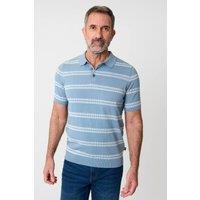 Saltwell Men's Jacquard Stripe Short Sleeve Cotton Polo Shirt in Light Blue | Size: Medium