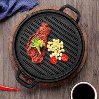 Living and Home Cast Iron Grill Pan Griddle Frying Cookware with Handles in Black | Size: Small