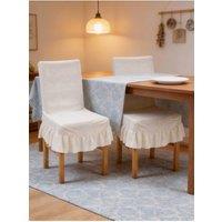 Living and Home 2Pcs Stretch Dining Chair Covers with Ruffled Skirt and Fabric Ties in Beige