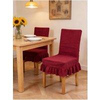 Living and Home 2Pcs Stretch Dining Chair Covers with Ruffled Skirt and Fabric Ties in Wine