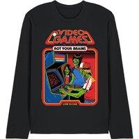Steven Rhodes Video Games Rot Your Brains Long Sleeve T-Shirt, Black | Size: Large