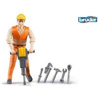 Bruder 1:16 bworld Construction worker with accessories in Orange | Size: 1 Pack