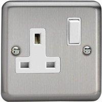 Varilight Classic Matt Chrome 1-Gang 13 Amp Switched Plug Socket White Insert in Grey