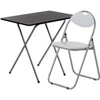 Harbour Housewares Wooden Folding Desk & Chair Set Durable Space Saving Office Study Set in Metallic Silver