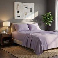 Snug City Soft Plain Brushed Cotton Fitted Flat Sheet Matching Pillowcases Set in Lilac | Size: King