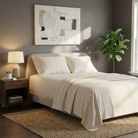 Snug City Soft Plain Brushed Cotton Fitted Flat Sheet Matching Pillowcases Set in Cream | Size: Super King