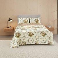 Snug City Soft Floral Brushed Cotton Fitted Flat Sheet & Matching Pillowcases in Natural | Size: Single