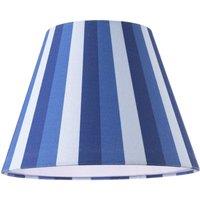 Happy Homewares Multi Colour Striped Linen Coolie Lamp Shade with White Cotton Inner in Mid Blue | Size: 10 inches