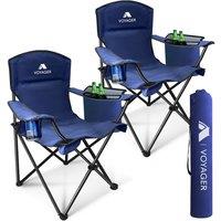 Voyager 2 Pack Folding Camping Chairs with Cooler Bag, Portable & Comfortable in Blue