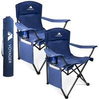 Voyager Folding Camping Chair 2-Pack, Lightweight with Pocket & Drinks Holder in Blue