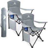 Voyager Folding Camping Chair 2-Pack, Lightweight with Pocket & Drinks Holder in Grey