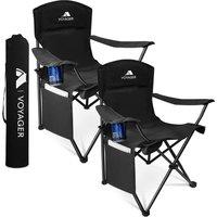 Voyager Folding Camping Chair 2-Pack, Lightweight with Pocket & Drinks Holder in Black