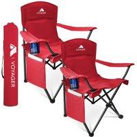 Voyager Folding Camping Chair 2-Pack, Lightweight with Pocket & Drinks Holder in Red