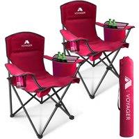 Voyager 2 Pack Folding Camping Chairs with Cooler Bag, Portable & Comfortable in Red
