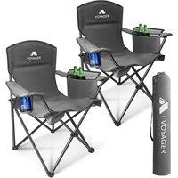 Voyager 2 Pack Folding Camping Chairs with Cooler Bag, Portable & Comfortable in Grey