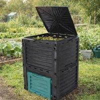 Primrose Outdoor Large Plastic Garden Compost Bin Composter with Lid 300L in Black