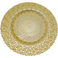 Neel Blue 33cm Charger Plates Peacock Design Glass Plates for Dinner Table Decoration in Gold