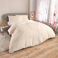 Eldo Diamond Texture Fleece Duvet Set with Pillowcase in Cream | Size: Double