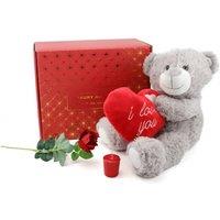 ILFD Group Ltd Valentines Day Hamper - Grey 'I Love you' Teddy, Rose & Candle