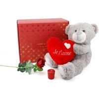 ILFD Group Ltd Valentines Day Hamper - Grey 'Je T'aime' Teddy, Rose & Candle