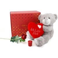 ILFD Group Ltd Valentines Day Hamper - Grey 'Ich Liebe Dich' Teddy, Rose & Candle