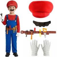 I Love Fancy Dress Red Super Workman Costume, Tash, Gloves & Toolbelt | Size: Large