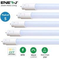 ENER-J 5 Pack T8 LED Tube 60cm 9W CCT Switchable Colour Temperature in White