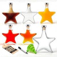 volila Star Glass Flask Bottles 200ml with Corks, Labels & Funnel for DIY in Clear | Size: 6 Pack