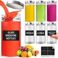 volila 6-Pack Glass Mason Jars Leakproof with Lids for Drinks & Storage in Clear | Size: 1000ml