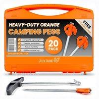 Green Thumbz 20-Pack Heavy Duty Tent Pegs 20cm Galvanized Metal with Case & Remover in Orange