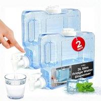 volila 3L Slim Fridge Water Dispenser with Tap Cold Drink Container for Travel & Camping in Clear | Size: 2 Pack