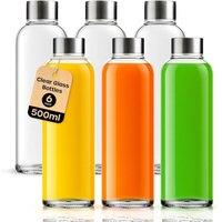 volila 6 Pack Glass Bottles Leakproof with Lids, Brush & Labels for Drinks in Clear | Size: 250ml