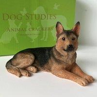 Animal Crackers Realistic Laying German Shepherd Dog Figurine, 18cm, Gift Boxed in Brown