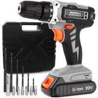 Terratek 20V Cordless Drill & Drill Bit Set 20V 1 Hr Fast Charge Battery & Charger Included & Carry Storage Case in Orange
