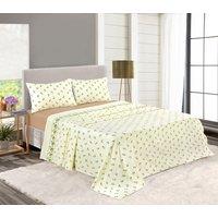 HomeSpace Direct Rosebud Brushed Cotton Flannelette Sheet Set in Cream | Size: Single