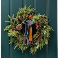 Scottish Everlastings Ltd 56cm Real Touch Wreath with Metallic Ribbons in Green