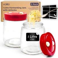 volila 1L Glass Fermentation Jar with Airlock Lid for Kimchi & Kombucha - 2 Pack in Clear