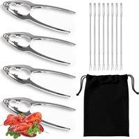 volila 4 Pack Crab & Lobster Crackers with 8 Picks - Multipurpose & Durable in Silver