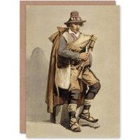 Artery8 Albert Edelfelt Bagpiper Watercolour Portrait Art Greeting Card in Beige