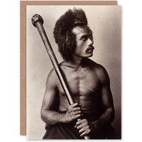 Artery8 Burton Brothers Photograph of a Fijian Warrior Art Greeting Card in Brown