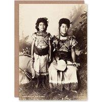 Artery8 Burton Brothers Photograph of Samoan Princesses Art Greeting Card in Brown