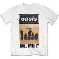 Rock Off officially Licensed Products Oasis Roll With It Single Cover T-Shirt in White | Size: 2XL