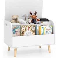CASART Kids Wooden Toy Box w/ Front Bookshelf Toy Storage Organizer Toy Chest in White