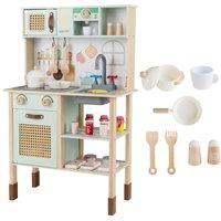 CASART Kids Play Kitchen Wooden Pretend Kitchen Playset w/ Stoves & Faucet in Green