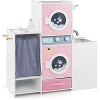 CASART Wooden Kids Role Play Laundry Playset Pretend Toy Washing Machine in Pink