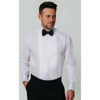 Dobell Men's White Pleated Front Slim Fit Classic Collar Dress Shirt | Size: 15 inches