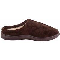 ABSOLUTE FOOTWEAR Men's Easy Slip On Open Back Mule Slippers with Faux Fur Lining in Dark Brown | Size: 11