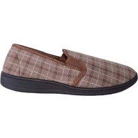 ABSOLUTE FOOTWEAR Men's Mens Easy Slip On Memory Foam Twin Gusset Checked Slippers in Brown | Size: 12