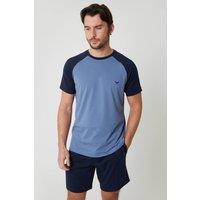 Threadbare Men's Raglan Short Sleeve Top & Shorts Lounge Set in Blue | Size: XL