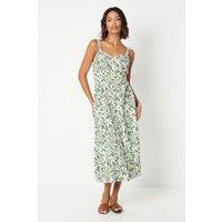 Dorothy Perkins Women's Palm Button Through Frill Neckline Midi Dress in Green | Size: 8